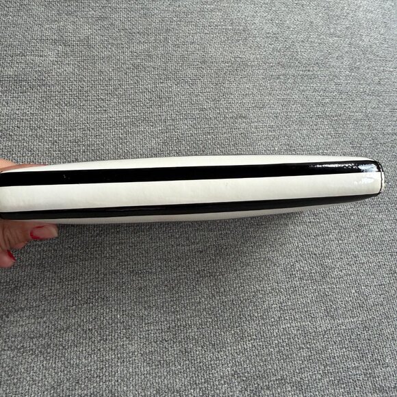Kate Spade Zippered Wallet Black Cream Wellesley Patent Stripes - Picture 4 of 13